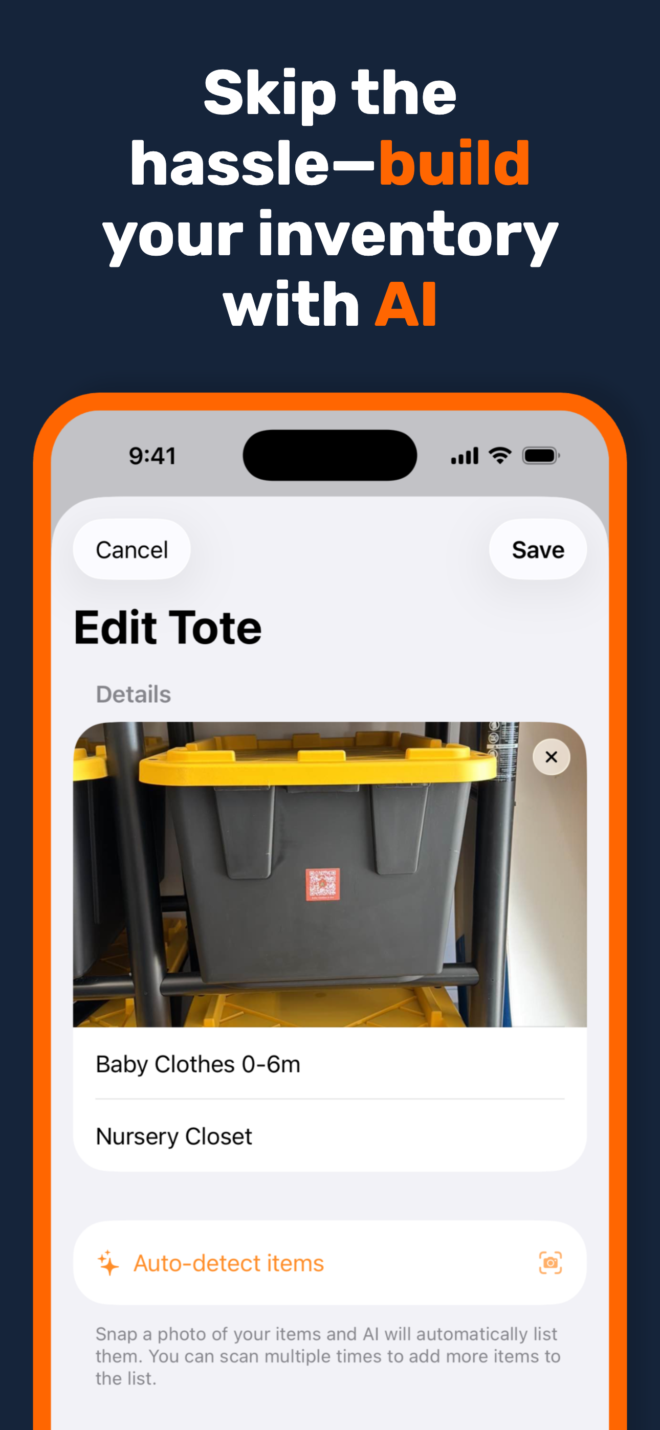 AI Auto Inventory scanning a box of items